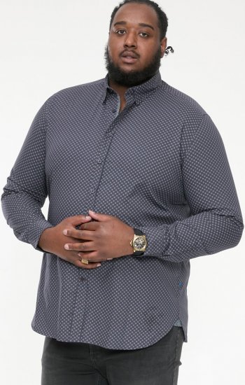 D555 KEATON Micro AOP Long Sleeve Shirt With Concealed Button Down Collar Grey - Krekli - Krekli - 2XL-8XL