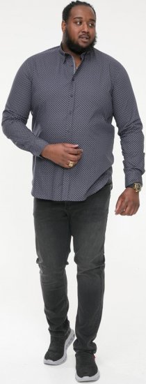 D555 KEATON Micro AOP Long Sleeve Shirt With Concealed Button Down Collar Grey - Krekli - Krekli - 2XL-8XL