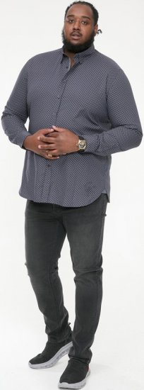 D555 KEATON Micro AOP Long Sleeve Shirt With Concealed Button Down Collar Grey - Krekli - Krekli - 2XL-8XL