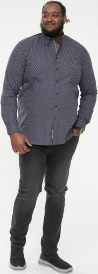 D555 KEATON Micro AOP Long Sleeve Shirt With Concealed Button Down Collar Grey - Krekli - Krekli - 2XL-8XL