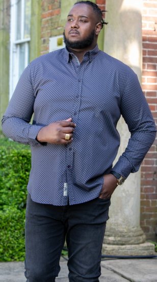 D555 KEATON Micro AOP Long Sleeve Shirt With Concealed Button Down Collar Grey - Krekli - Krekli - 2XL-8XL