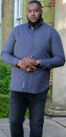 D555 KEATON Micro AOP Long Sleeve Shirt With Concealed Button Down Collar Grey - Krekli - Krekli - 2XL-8XL