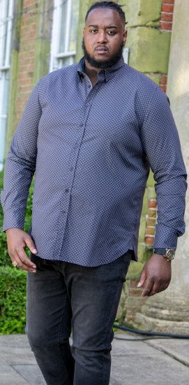 D555 KEATON Micro AOP Long Sleeve Shirt With Concealed Button Down Collar Grey - Krekli - Krekli - 2XL-8XL
