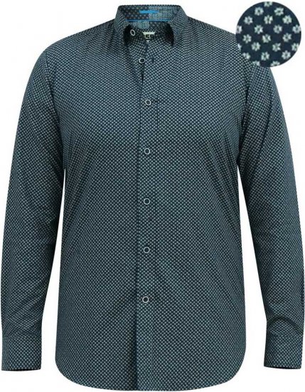 D555 MORGAN Micro AOP Long Sleeve Shirt With Concealed Button Down Collar Navy - Krekli - Krekli - 2XL-8XL