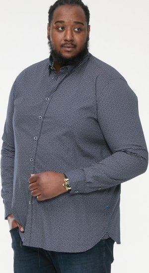 D555 MORGAN Micro AOP Long Sleeve Shirt With Concealed Button Down Collar Navy - Krekli - Krekli - 2XL-8XL