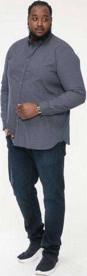 D555 MORGAN Micro AOP Long Sleeve Shirt With Concealed Button Down Collar Navy - Krekli - Krekli - 2XL-8XL