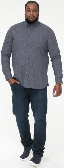D555 MORGAN Micro AOP Long Sleeve Shirt With Concealed Button Down Collar Navy - Krekli - Krekli - 2XL-8XL