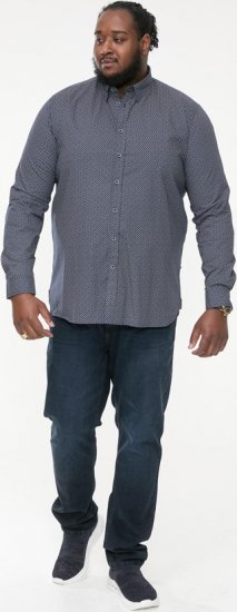 D555 MORGAN Micro AOP Long Sleeve Shirt With Concealed Button Down Collar Navy - Krekli - Krekli - 2XL-8XL