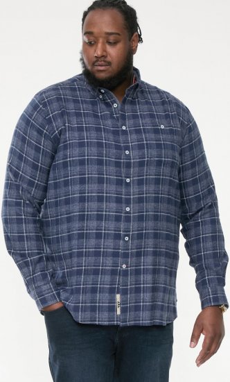 D555 SONNY Navy Check Long Sleeve Shirt With Chest Patch Pocket & Button Down Collar Navy Check - Krekli - Krekli - 2XL-8XL