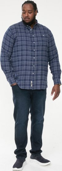 D555 SONNY Navy Check Long Sleeve Shirt With Chest Patch Pocket & Button Down Collar Navy Check - Krekli - Krekli - 2XL-8XL