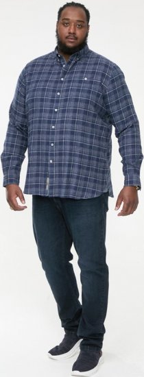 D555 SONNY Navy Check Long Sleeve Shirt With Chest Patch Pocket & Button Down Collar Navy Check - Krekli - Krekli - 2XL-8XL