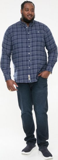D555 SONNY Navy Check Long Sleeve Shirt With Chest Patch Pocket & Button Down Collar Navy Check - Krekli - Krekli - 2XL-8XL