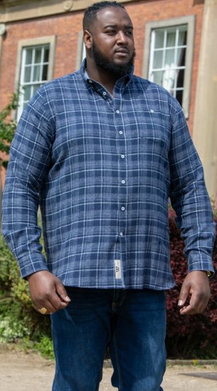 D555 SONNY Navy Check Long Sleeve Shirt With Chest Patch Pocket & Button Down Collar Navy Check - Krekli - Krekli - 2XL-8XL