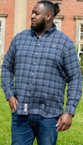 D555 SONNY Navy Check Long Sleeve Shirt With Chest Patch Pocket & Button Down Collar Navy Check - Krekli - Krekli - 2XL-8XL