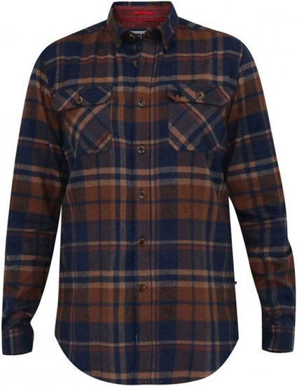 D555 SHERLOCK Check Overshirt With Two Patch Pockets & Button Down Collar Navy - Krekli - Krekli - 2XL-8XL