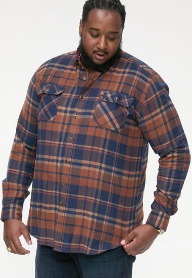 D555 SHERLOCK Check Overshirt With Two Patch Pockets & Button Down Collar Navy - Krekli - Krekli - 2XL-8XL