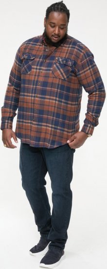 D555 SHERLOCK Check Overshirt With Two Patch Pockets & Button Down Collar Navy - Krekli - Krekli - 2XL-8XL