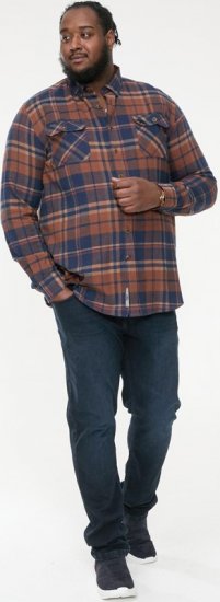 D555 SHERLOCK Check Overshirt With Two Patch Pockets & Button Down Collar Navy - Krekli - Krekli - 2XL-8XL