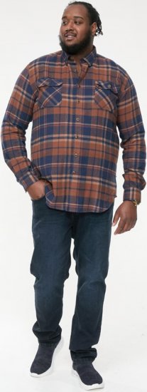 D555 SHERLOCK Check Overshirt With Two Patch Pockets & Button Down Collar Navy - Krekli - Krekli - 2XL-8XL