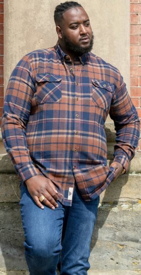 D555 SHERLOCK Check Overshirt With Two Patch Pockets & Button Down Collar Navy - Krekli - Krekli - 2XL-8XL