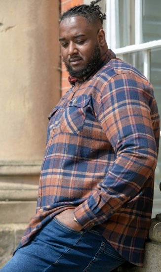 D555 SHERLOCK Check Overshirt With Two Patch Pockets & Button Down Collar Navy - Krekli - Krekli - 2XL-8XL
