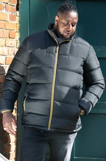 D555 CRISTIANO Puffer Jacket With Binding On Cuffs And Embroidery Badge On Sleeve Black - Jakas & Lietus apģērbs - Jakas - 2XL-12XL