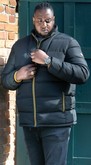 D555 CRISTIANO Puffer Jacket With Binding On Cuffs And Embroidery Badge On Sleeve Black - Jakas & Lietus apģērbs - Jakas - 2XL-12XL