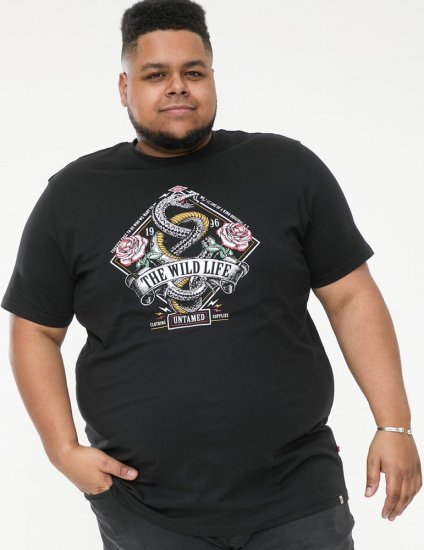 D555 MALCOM Snake And Roses Printed Crew Neck T-Shirt Black - T-krekli - T-krekli - 2XL-14XL