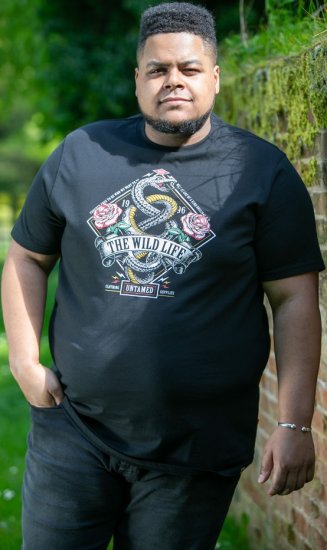 D555 MALCOM Snake And Roses Printed Crew Neck T-Shirt Black - T-krekli - T-krekli - 2XL-14XL