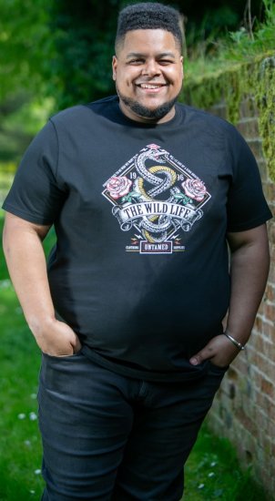 D555 MALCOM Snake And Roses Printed Crew Neck T-Shirt Black - T-krekli - T-krekli - 2XL-14XL