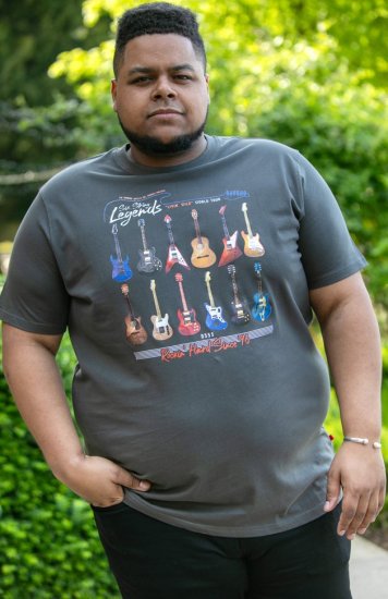 D555 JAIDEN Legends Guitar Printed Crew Neck T-Shirt Khaki - T-krekli - T-krekli - 2XL-14XL