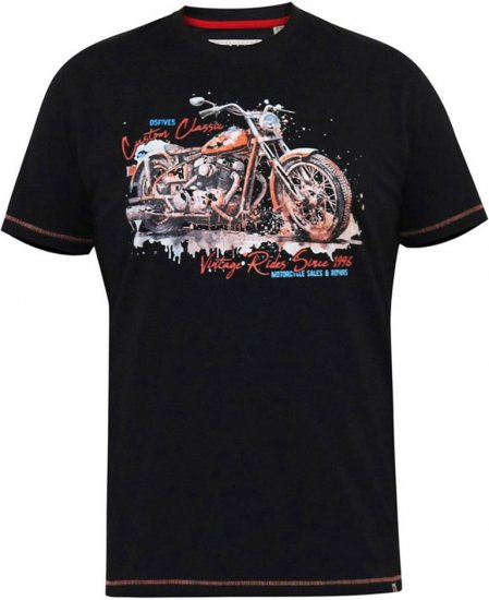 D555 LORNE Motor Bike Splatter Printed Crew Neck T-Shirt Washed Black - T-krekli - T-krekli - 2XL-14XL