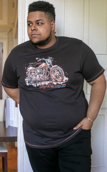 D555 LORNE Motor Bike Splatter Printed Crew Neck T-Shirt Washed Black - T-krekli - T-krekli - 2XL-14XL