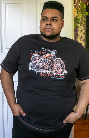 D555 LORNE Motor Bike Splatter Printed Crew Neck T-Shirt Washed Black - T-krekli - T-krekli - 2XL-14XL