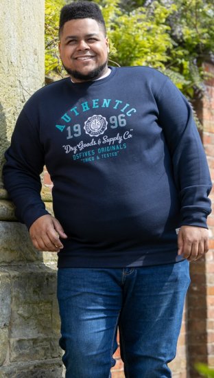 D555 KEYWORTH Authentic Printed Crew Neck Sweatshirt Navy - Džemperi un džemperi ar kapuci - Džemperi - 2XL-14XL
