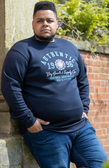 D555 KEYWORTH Authentic Printed Crew Neck Sweatshirt Navy - Džemperi un džemperi ar kapuci - Džemperi - 2XL-14XL
