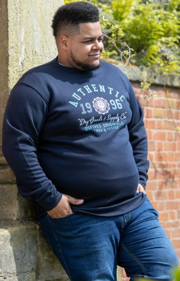 D555 KEYWORTH Authentic Printed Crew Neck Sweatshirt Navy - Džemperi un džemperi ar kapuci - Džemperi - 2XL-14XL