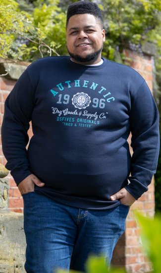 D555 KEYWORTH Authentic Printed Crew Neck Sweatshirt Navy - Džemperi un džemperi ar kapuci - Džemperi - 2XL-14XL