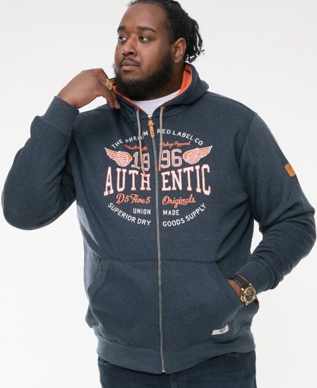 D555 HAMILTON Full Zip Hoody With Authentic 1996 Chest Print Denim - Džemperi un džemperi ar kapuci - Džemperi - 2XL-14XL