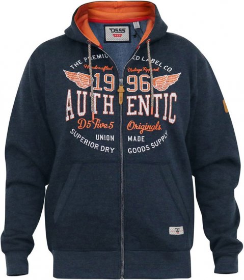 D555 HAMILTON Full Zip Hoody With Authentic 1996 Chest Print Denim - Džemperi un džemperi ar kapuci - Džemperi - 2XL-14XL
