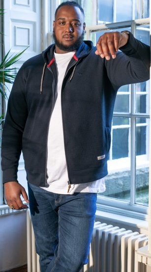 D555 IRVIN Full Zip Jacquard Hoody With Chest Embroidery Navy - Džemperi un džemperi ar kapuci - Džemperi - 2XL-14XL