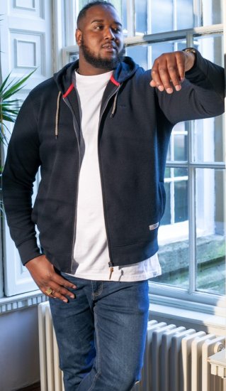 D555 IRVIN Full Zip Jacquard Hoody With Chest Embroidery Navy - Džemperi un džemperi ar kapuci - Džemperi - 2XL-14XL