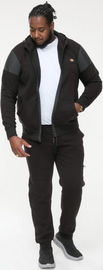 D555 DEAN Couture Zip Through Hoody With Woven Contrast Fabric Trim Black - Džemperi un džemperi ar kapuci - Džemperi - 2XL-14XL