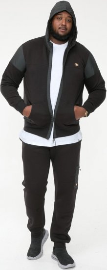 D555 DEAN Couture Zip Through Hoody With Woven Contrast Fabric Trim Black - Džemperi un džemperi ar kapuci - Džemperi - 2XL-14XL