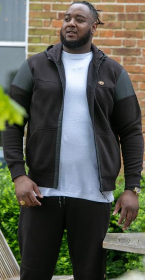 D555 DEAN Couture Zip Through Hoody With Woven Contrast Fabric Trim Black - Džemperi un džemperi ar kapuci - Džemperi - 2XL-14XL