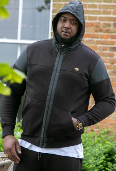 D555 DEAN Couture Zip Through Hoody With Woven Contrast Fabric Trim Black - Džemperi un džemperi ar kapuci - Džemperi - 2XL-14XL