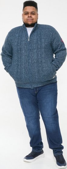 D555 ECCLES Cable Knitted Zip Through Sweater With Bonded Check Lining Denim Marl - Džemperi un džemperi ar kapuci - Džemperi - 2XL-14XL