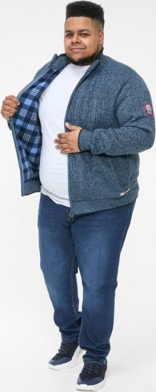D555 ECCLES Cable Knitted Zip Through Sweater With Bonded Check Lining Denim Marl - Džemperi un džemperi ar kapuci - Džemperi - 2XL-14XL
