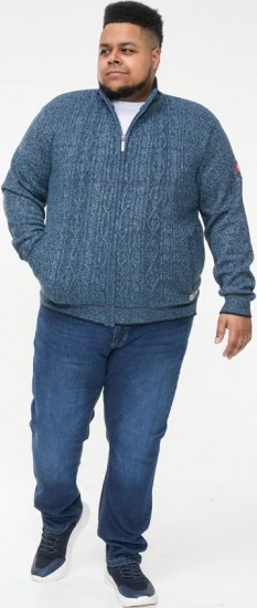 D555 ECCLES Cable Knitted Zip Through Sweater With Bonded Check Lining Denim Marl - Džemperi un džemperi ar kapuci - Džemperi - 2XL-14XL