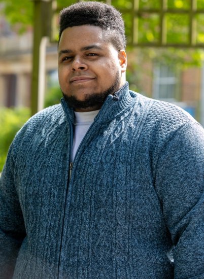 D555 ECCLES Cable Knitted Zip Through Sweater With Bonded Check Lining Denim Marl - Džemperi un džemperi ar kapuci - Džemperi - 2XL-14XL